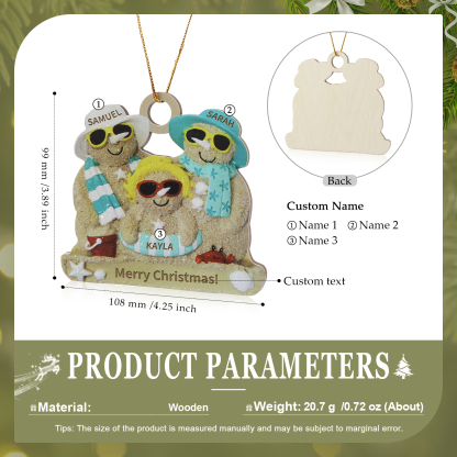Personalised Beach Sandman Family Ornament Custom 1 Text & 3 Names Wooden Christmas Gifts-Jessemade AU