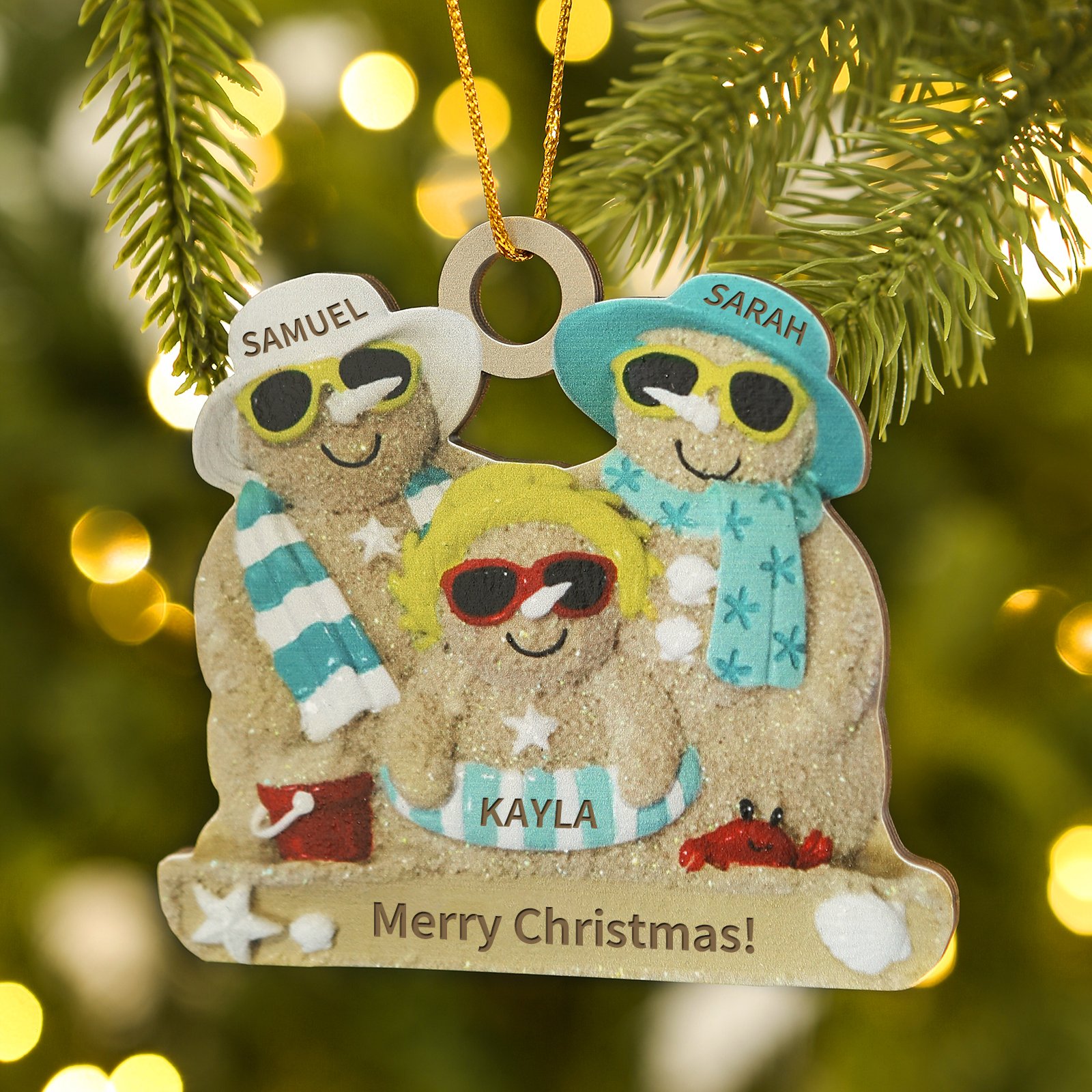 Personalised Beach Sandman Family Ornament Custom 1 Text & 3 Names Wooden Christmas Gifts-Jessemade AU