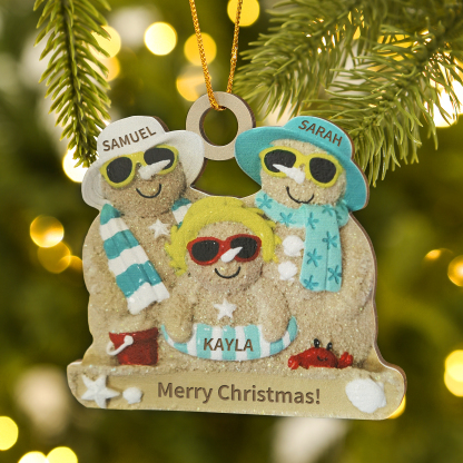 Personalised Beach Sandman Family Ornament Custom 1 Text & 3 Names Wooden Christmas Gifts-Jessemade AU