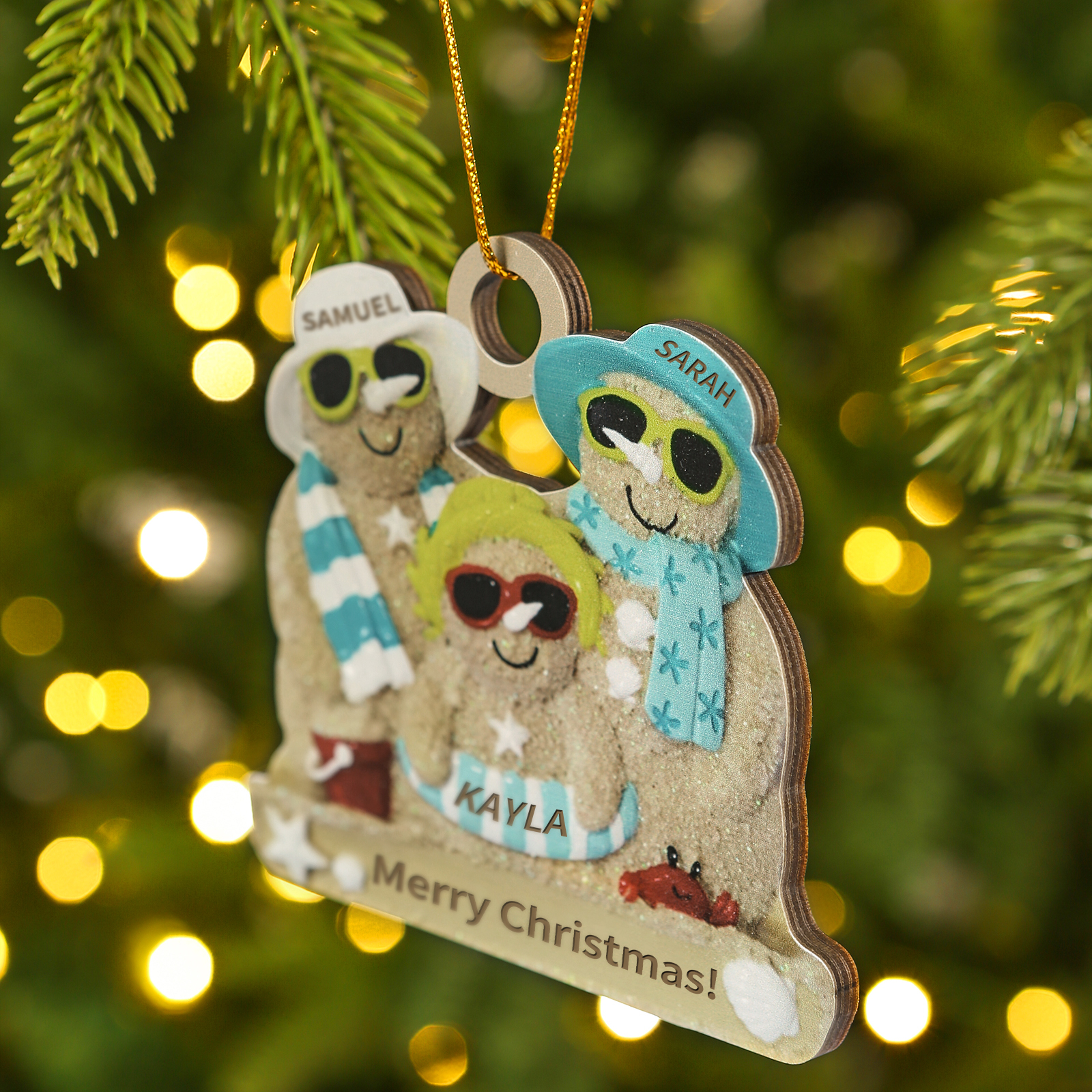 Personalised Beach Sandman Family Ornament Custom 1 Text & 3 Names Wooden Christmas Gifts-Jessemade AU