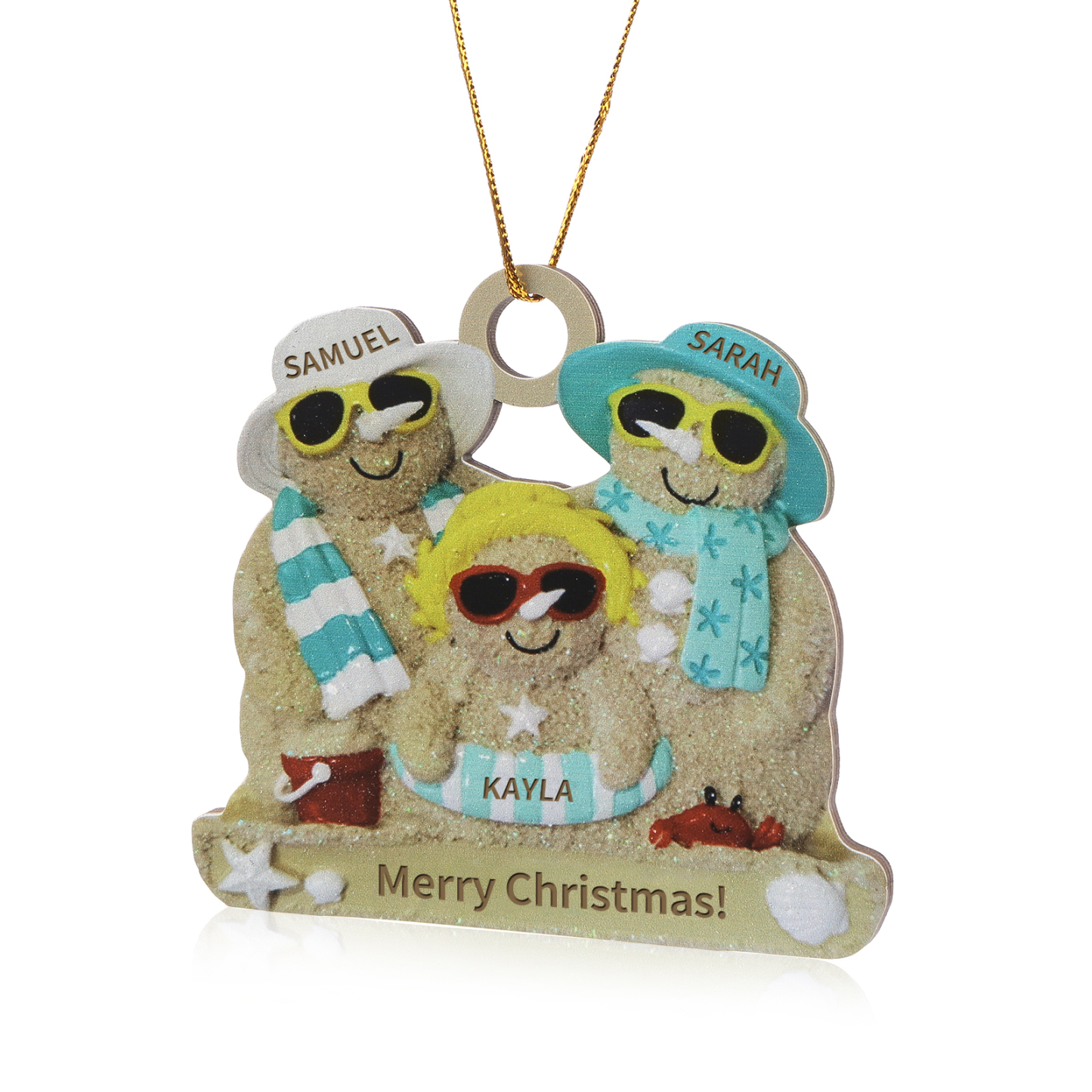 Personalised Beach Sandman Family Ornament Custom 1 Text & 3 Names Wooden Christmas Gifts-Jessemade AU