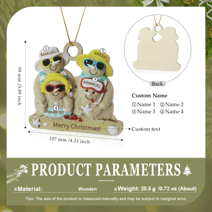 Personalised Beach Sandman Family Ornament Custom 1 Text & 4 Names Wooden Christmas Gifts-Jessemade AU