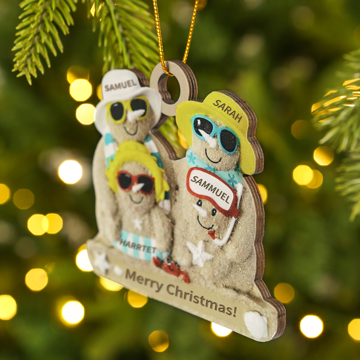 Personalised Beach Sandman Family Ornament Custom 1 Text & 4 Names Wooden Christmas Gifts-Jessemade AU