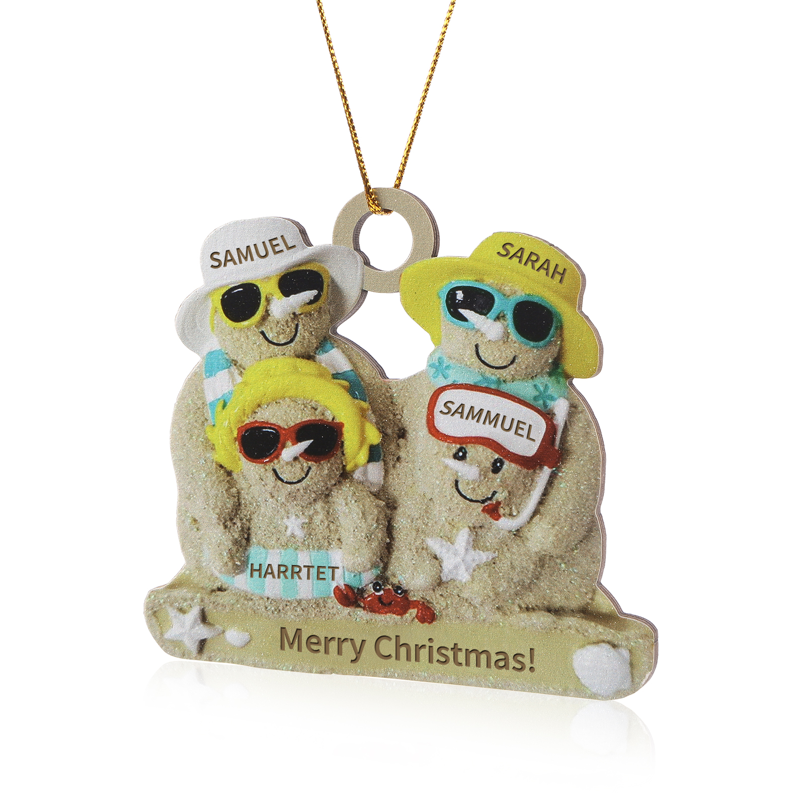 Personalised Beach Sandman Family Ornament Custom 1 Text & 4 Names Wooden Christmas Gifts-Jessemade AU