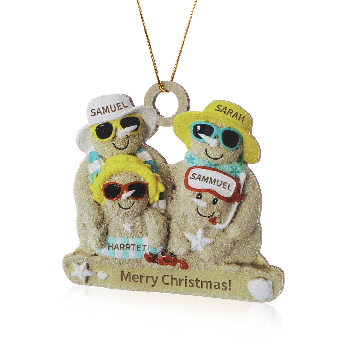 Personalised Beach Sandman Family Ornament Custom 1 Text & 4 Names Wooden Christmas Gifts-Jessemade AU