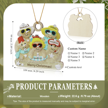 Personalised Beach Sandman Family Ornament Custom 1 Text & 5 Names Wooden Christmas Gifts-Jessemade AU