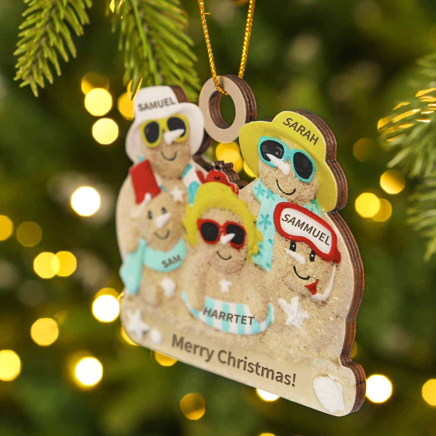 Personalised Beach Sandman Family Ornament Custom 1 Text & 5 Names Wooden Christmas Gifts-Jessemade AU