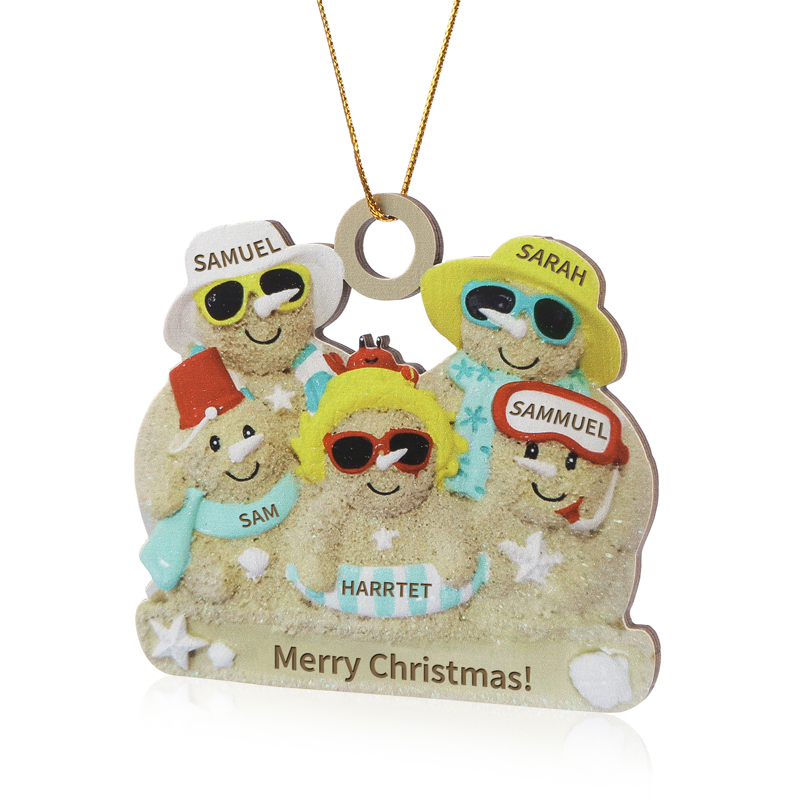 Personalised Beach Sandman Family Ornament Custom 1 Text & 5 Names Wooden Christmas Gifts-Jessemade AU