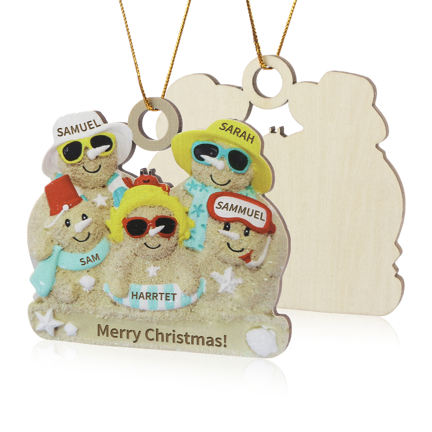 Personalised Beach Sandman Family Ornament Custom 1 Text & 5 Names Wooden Christmas Gifts-Jessemade AU