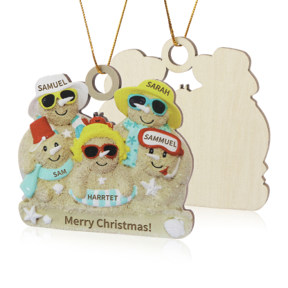Personalised Beach Sandman Family Ornament Custom 1 Text & 5 Names Wooden Christmas Gifts-Jessemade AU
