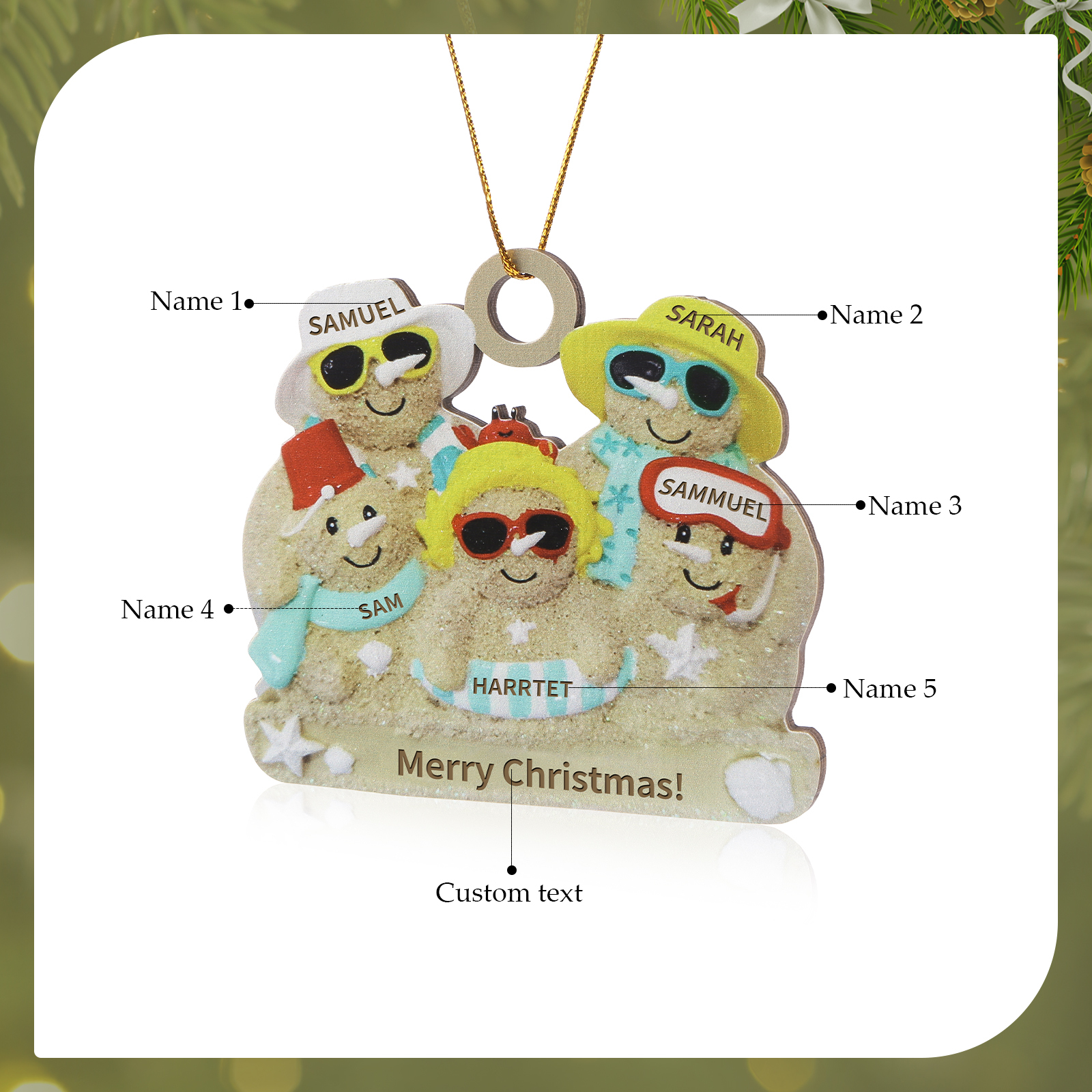 Personalised Beach Sandman Family Ornament Custom 1 Text & 5 Names Wooden Christmas Gifts-Jessemade AU