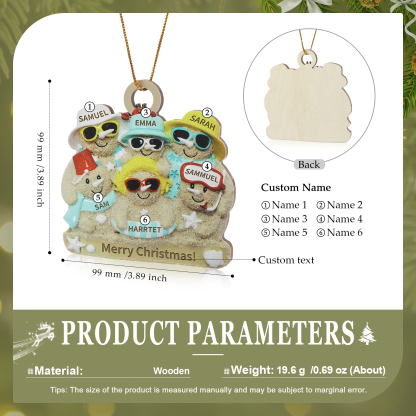 Personalised Beach Sandman Family Ornament Custom 1 Text & 6 Names Wooden Christmas Gifts-Jessemade AU