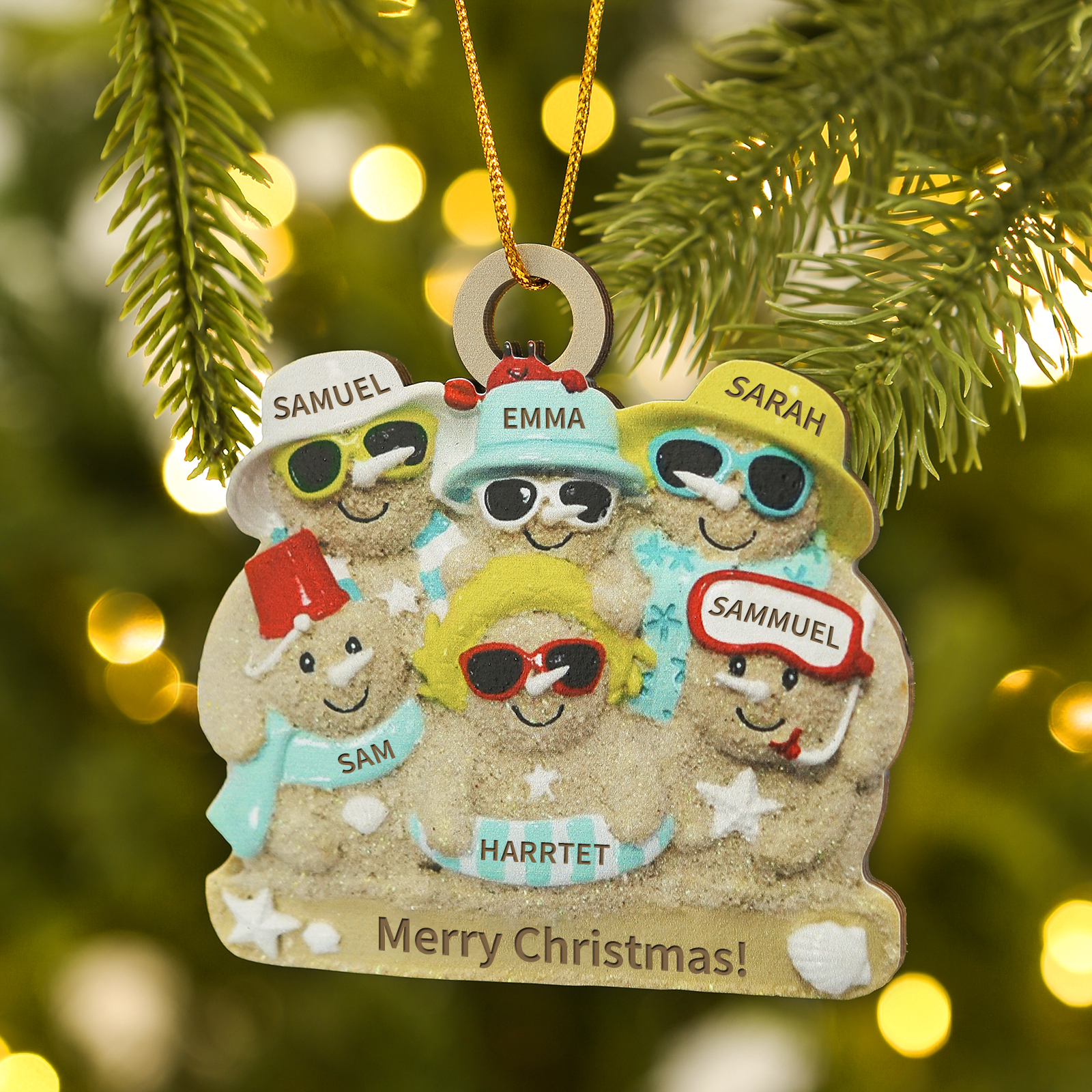 Personalised Beach Sandman Family Ornament Custom 1 Text & 6 Names Wooden Christmas Gifts-Jessemade AU