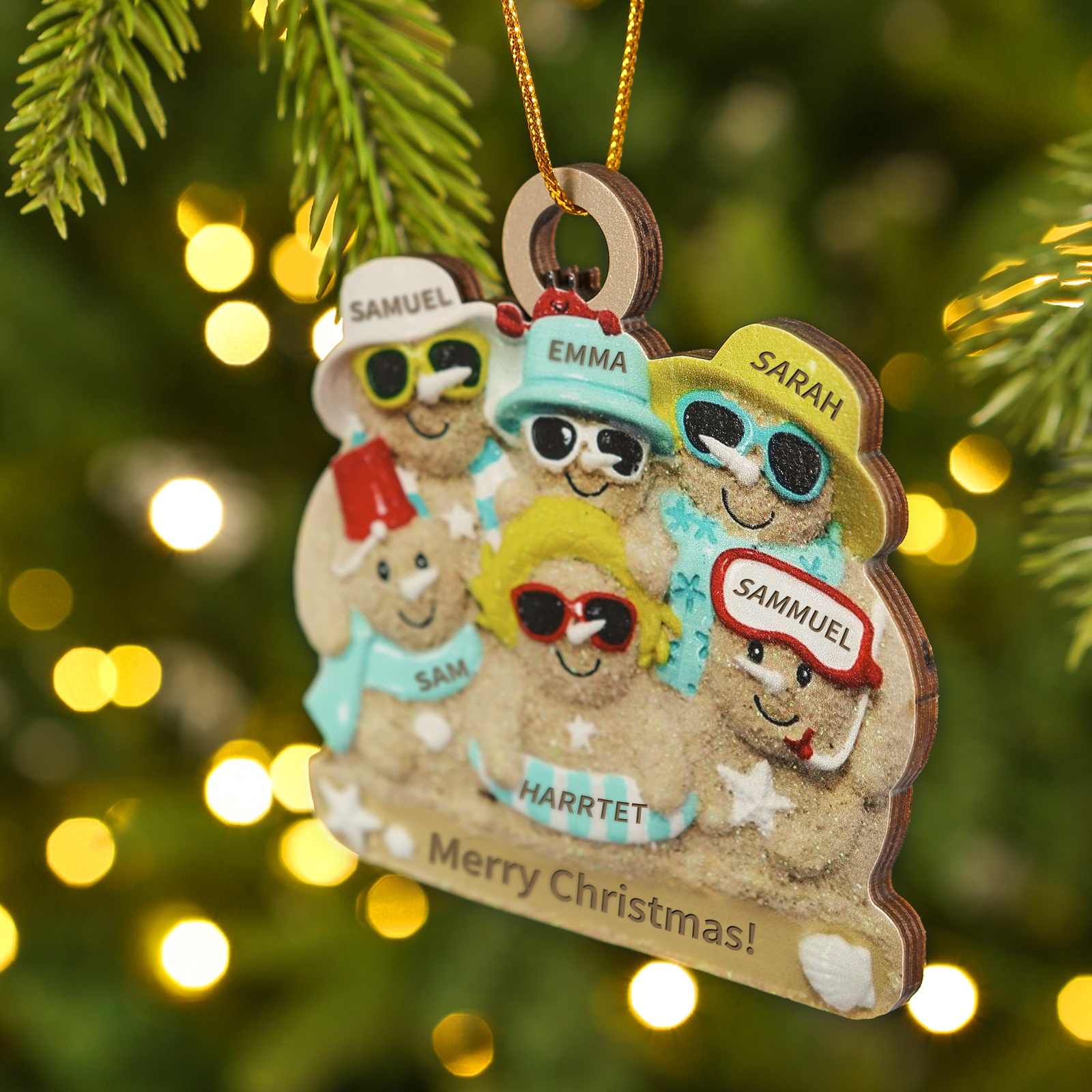 Personalised Beach Sandman Family Ornament Custom 1 Text & 6 Names Wooden Christmas Gifts-Jessemade AU