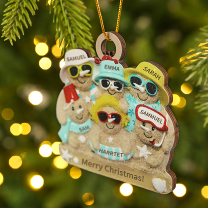 Personalised Beach Sandman Family Ornament Custom 1 Text & 6 Names Wooden Christmas Gifts-Jessemade AU