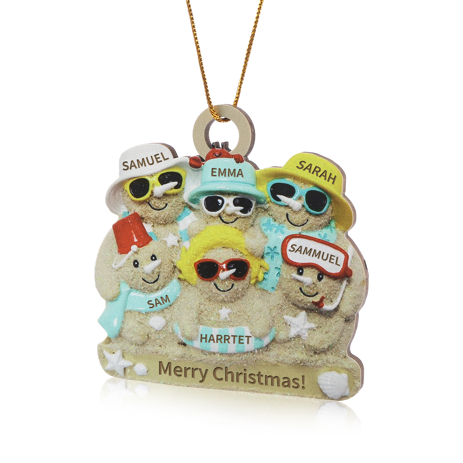 Personalised Beach Sandman Family Ornament Custom 1 Text & 6 Names Wooden Christmas Gifts-Jessemade AU