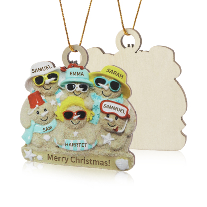 Personalised Beach Sandman Family Ornament Custom 1 Text & 6 Names Wooden Christmas Gifts-Jessemade AU