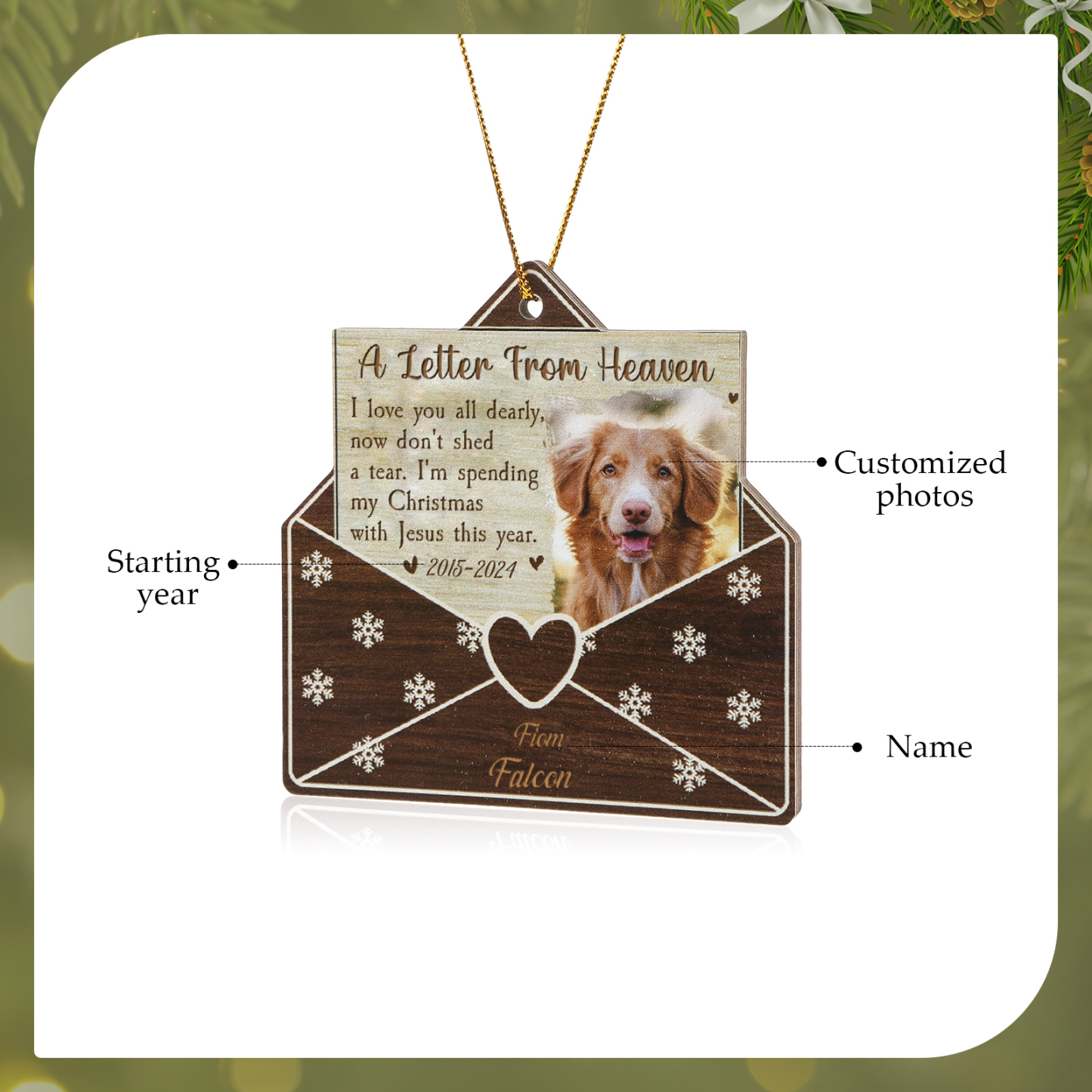 Personalised  Envelope Wooden Ornament Pet Memorial Gift Christmas Gift-Jessemade AU