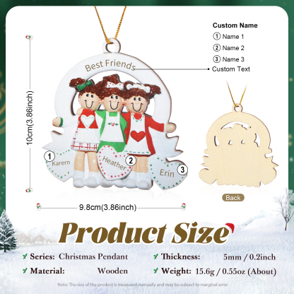 Personalised Hanging Ornament Custom 3 Names Christmas Funny Gifts for Besties/Sisters-Jessemade AU