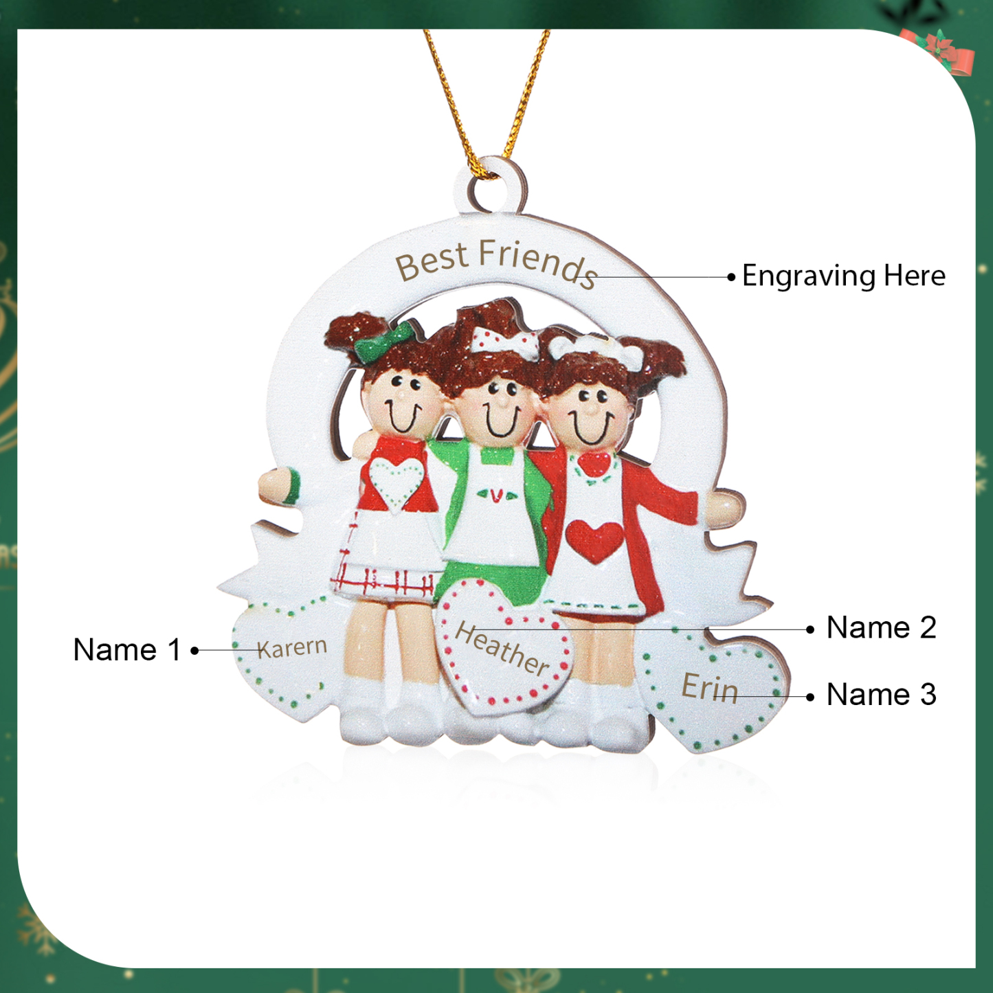 Personalised Hanging Ornament Custom 3 Names Christmas Funny Gifts for Besties/Sisters-Jessemade AU
