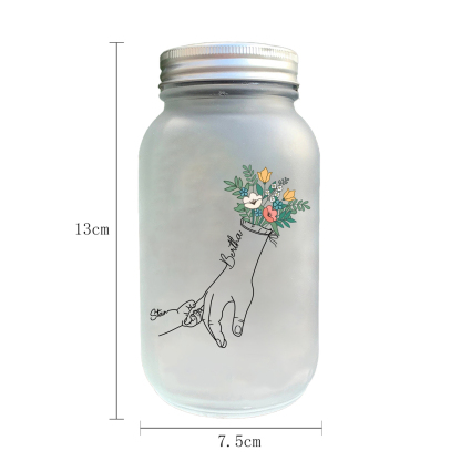 Personalised Holding Hand Flower Mason Jar Custom 2-7 Names Family Gift Solar Light Bottle for Christmas-Jessemade AU