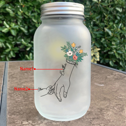 Personalised Holding Hand Flower Mason Jar Custom 2-7 Names Family Gift Solar Light Bottle for Christmas-Jessemade AU