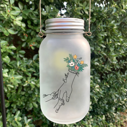 Personalised Holding Hand Flower Mason Jar Custom 2-7 Names Family Gift Solar Light Bottle for Christmas-Jessemade AU