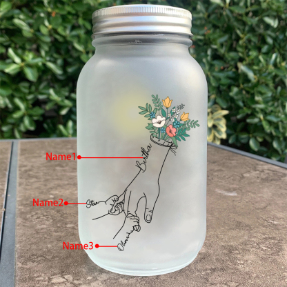 Personalised Holding Hand Flower Mason Jar Custom 2-7 Names Family Gift Solar Light Bottle for Christmas-Jessemade AU