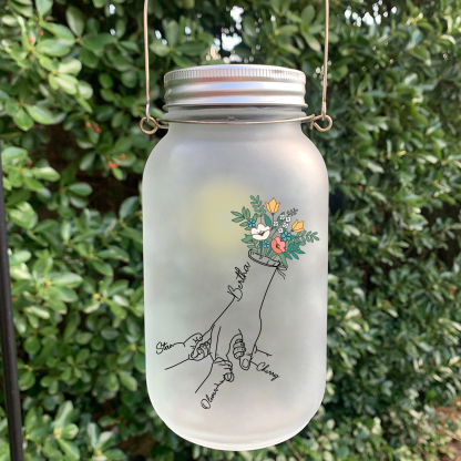 Personalised Holding Hand Flower Mason Jar Custom 2-7 Names Family Gift Solar Light Bottle for Christmas-Jessemade AU