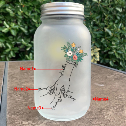 Personalised Holding Hand Flower Mason Jar Custom 2-7 Names Family Gift Solar Light Bottle for Christmas-Jessemade AU
