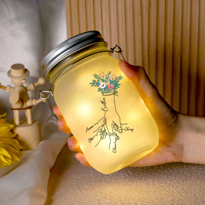 Personalised Holding Hand Flower Mason Jar Custom 2-7 Names Family Gift Solar Light Bottle for Christmas-Jessemade AU