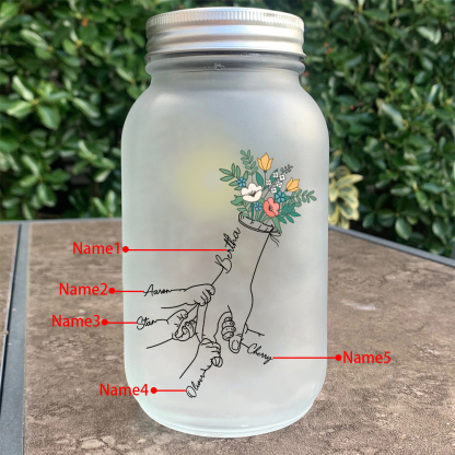 Personalised Holding Hand Flower Mason Jar Custom 2-7 Names Family Gift Solar Light Bottle for Christmas-Jessemade AU