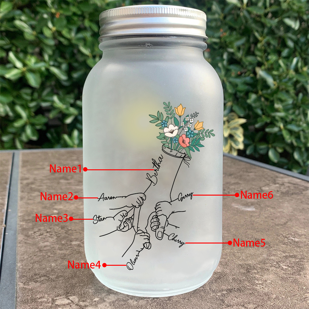 Personalised Holding Hand Flower Mason Jar Custom 2-7 Names Family Gift Solar Light Bottle for Christmas-Jessemade AU