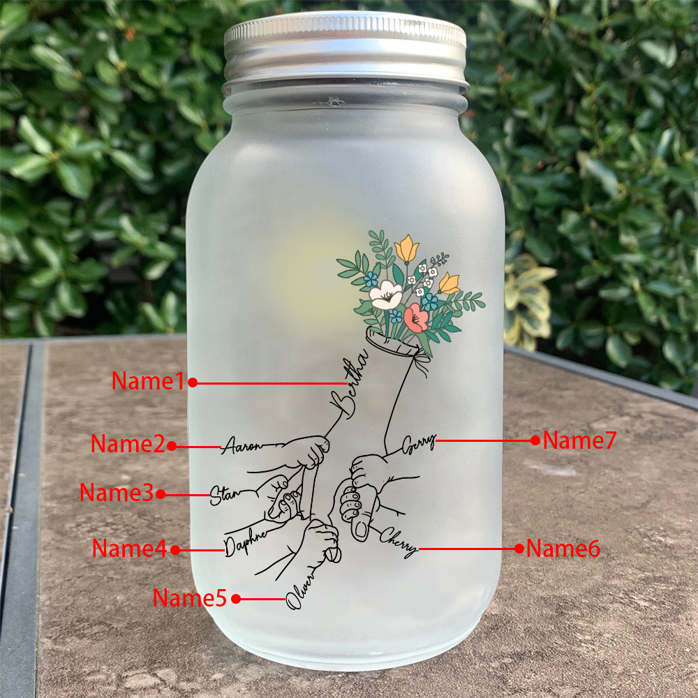 Personalised Holding Hand Flower Mason Jar Custom 2-7 Names Family Gift Solar Light Bottle for Christmas-Jessemade AU