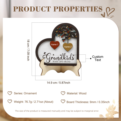 Personalised Heart Shaped Grandparents Plaque with Family Tree Design Custom 2-11 Names and Text-Jessemade AU