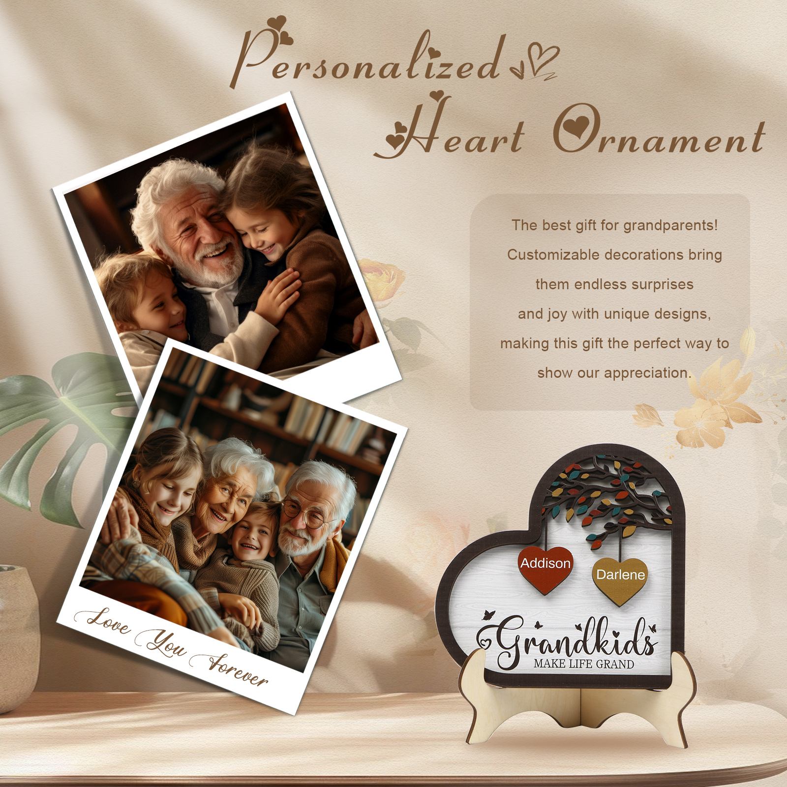 Personalised Heart Shaped Grandparents Plaque with Family Tree Design Custom 2-11 Names and Text-Jessemade AU