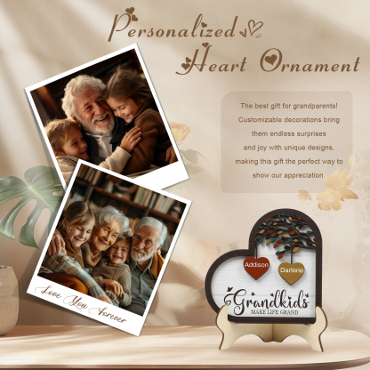 Personalised Heart Shaped Grandparents Plaque with Family Tree Design Custom 2-11 Names and Text-Jessemade AU
