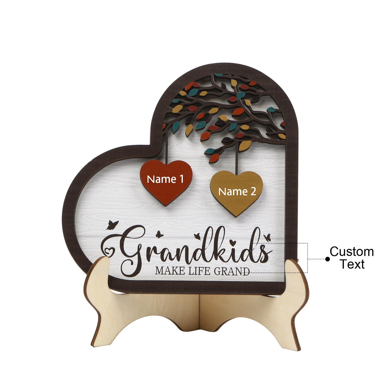 Personalised Heart Shaped Grandparents Plaque with Custom 2 Names and Text