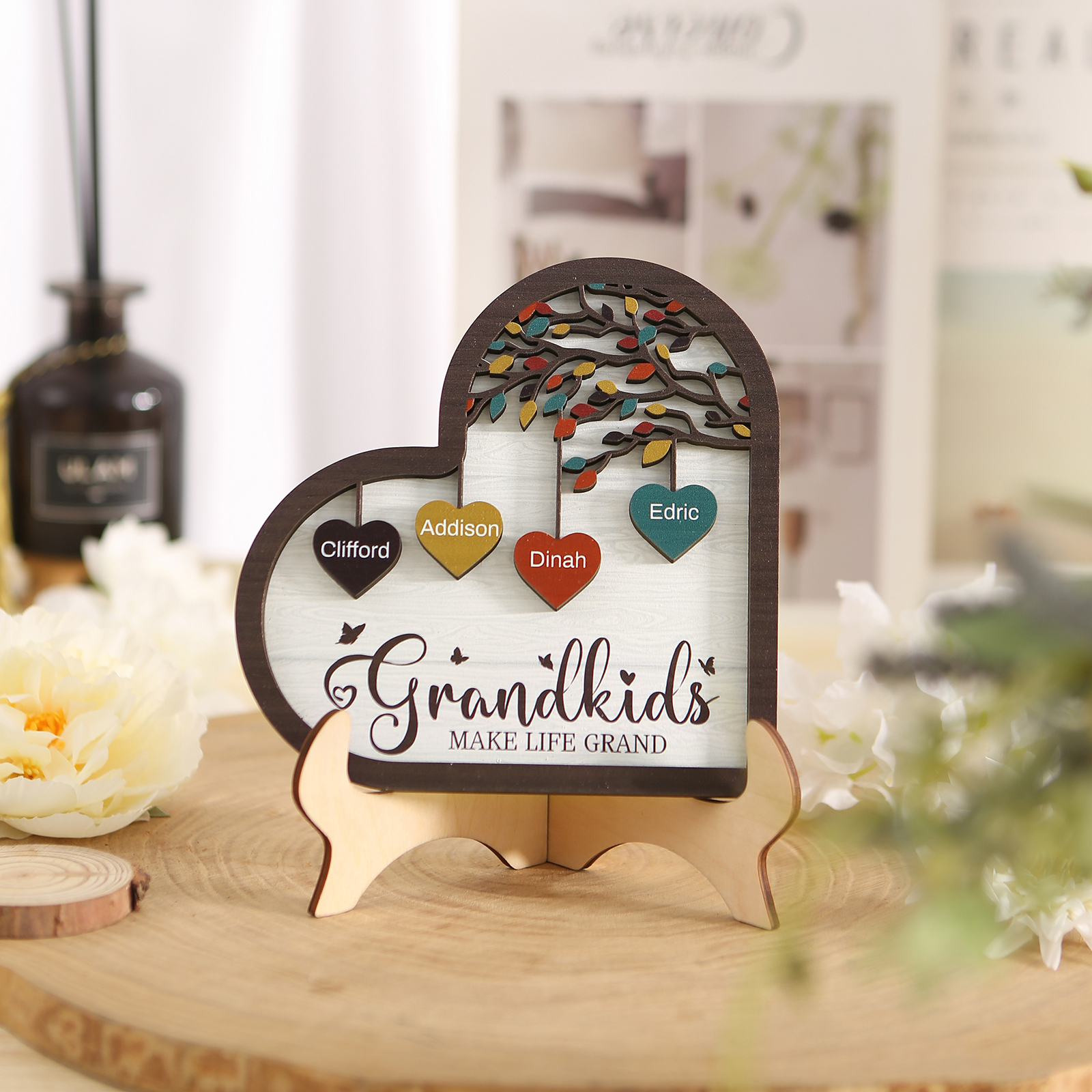 Personalised Heart Shaped Grandparents Plaque with Family Tree Design Custom 2-11 Names and Text-Jessemade AU