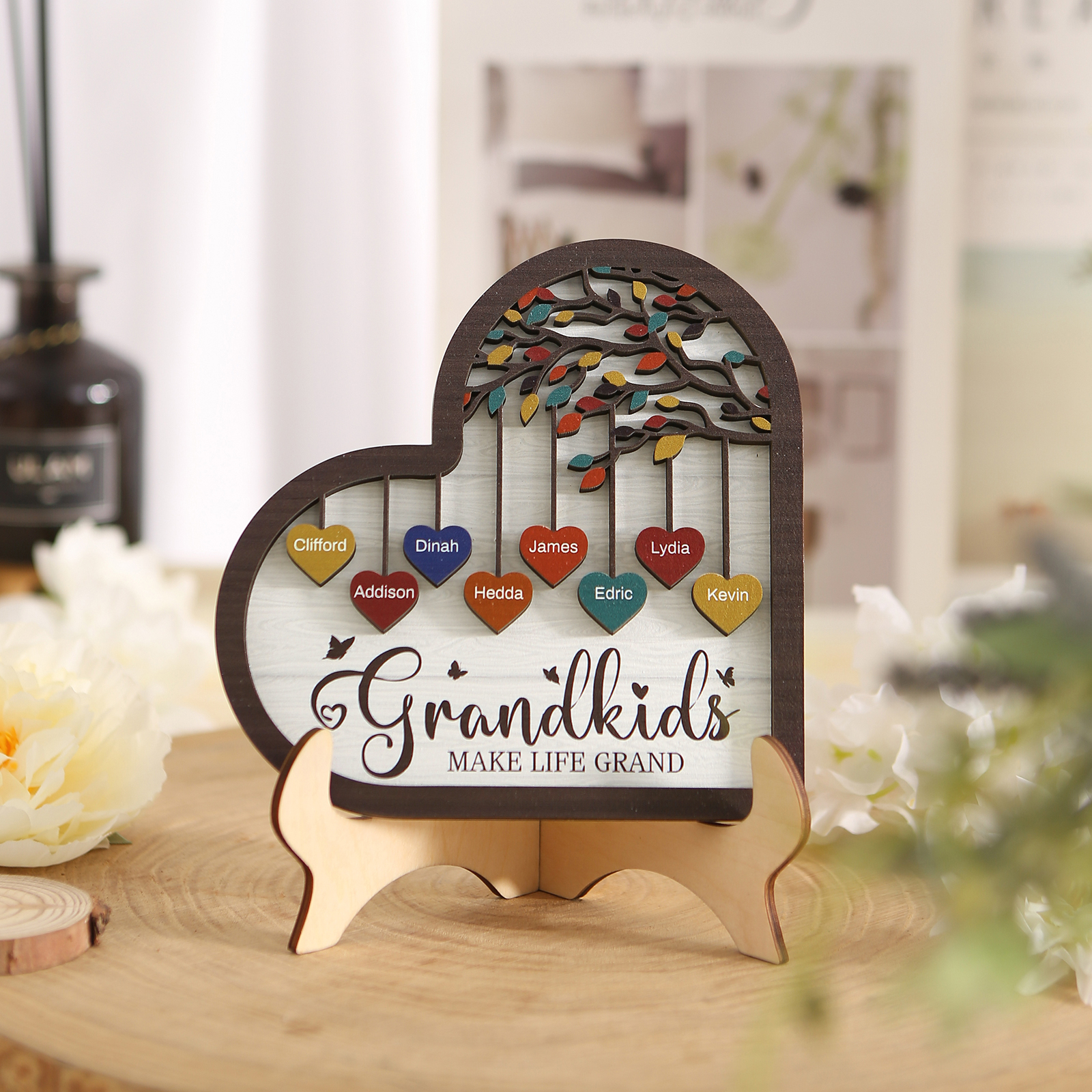 Personalised Heart Shaped Grandparents Plaque with Family Tree Design Custom 2-11 Names and Text-Jessemade AU