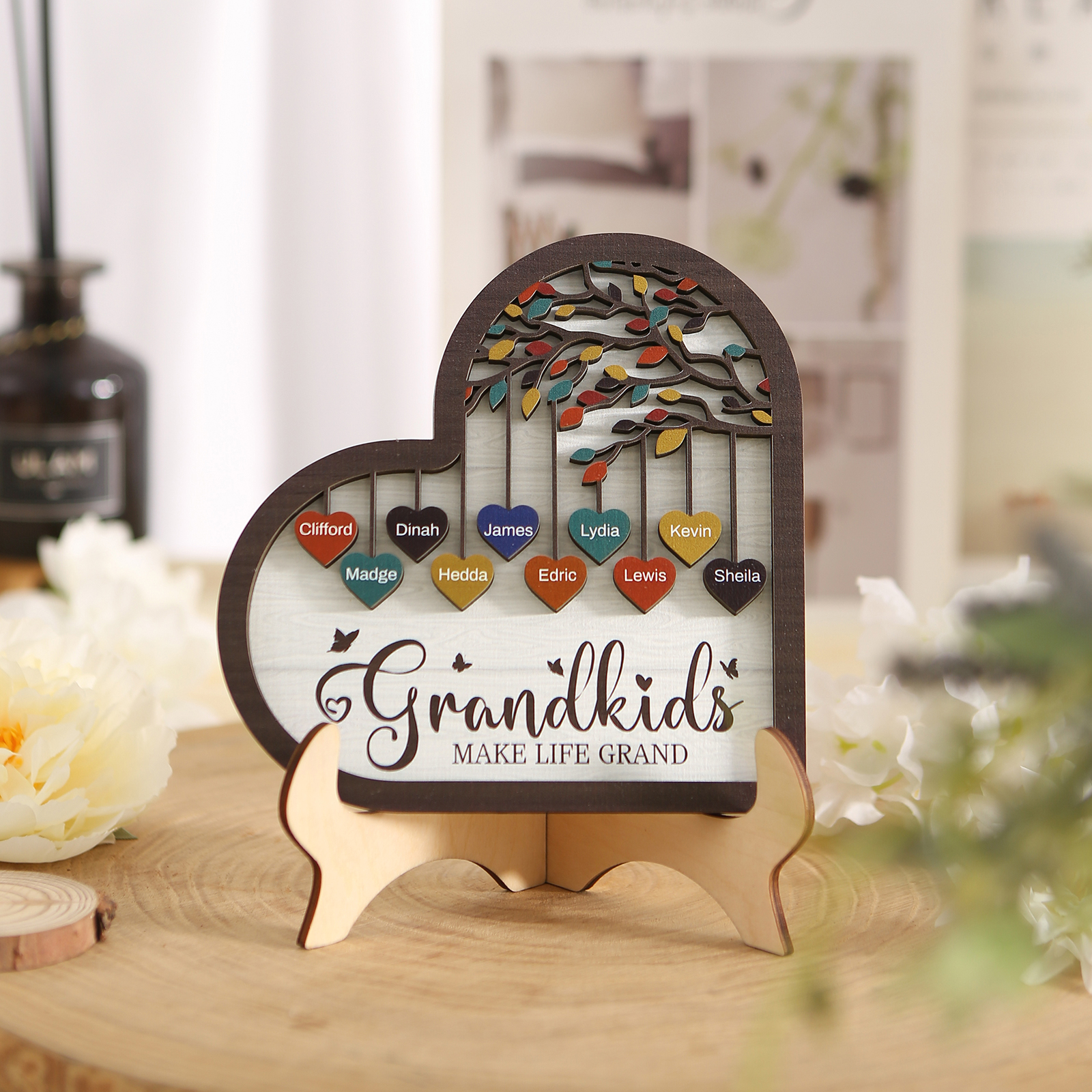 Personalised Heart Shaped Grandparents Plaque with Family Tree Design Custom 2-11 Names and Text-Jessemade AU