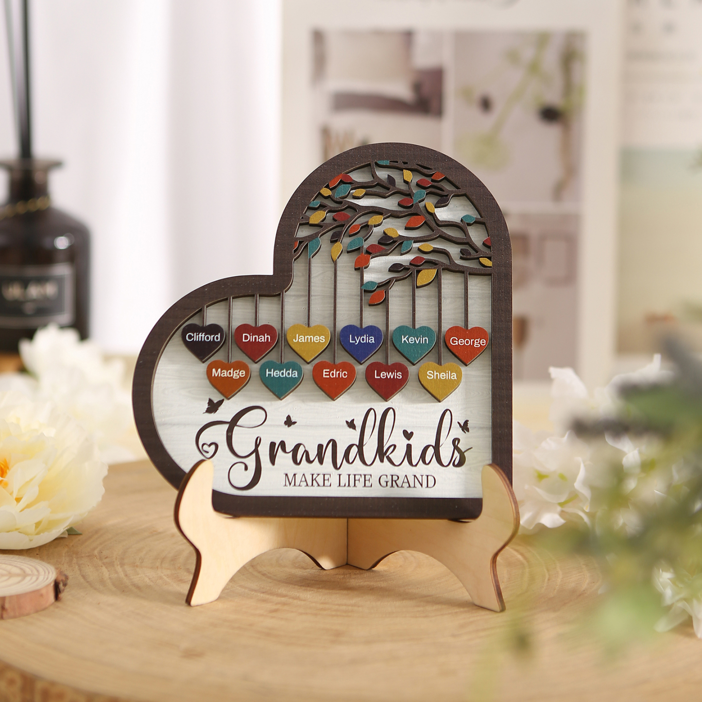 Personalised Heart Shaped Grandparents Plaque with Family Tree Design Custom 2-11 Names and Text-Jessemade AU