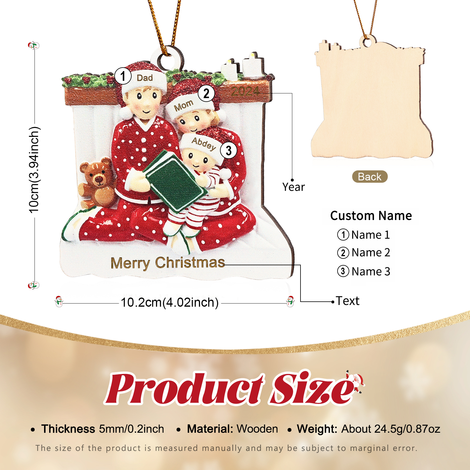 Personalized Christmas Pajama Ornament Custom 3 Names & Year Family Gift-Jessemade AU