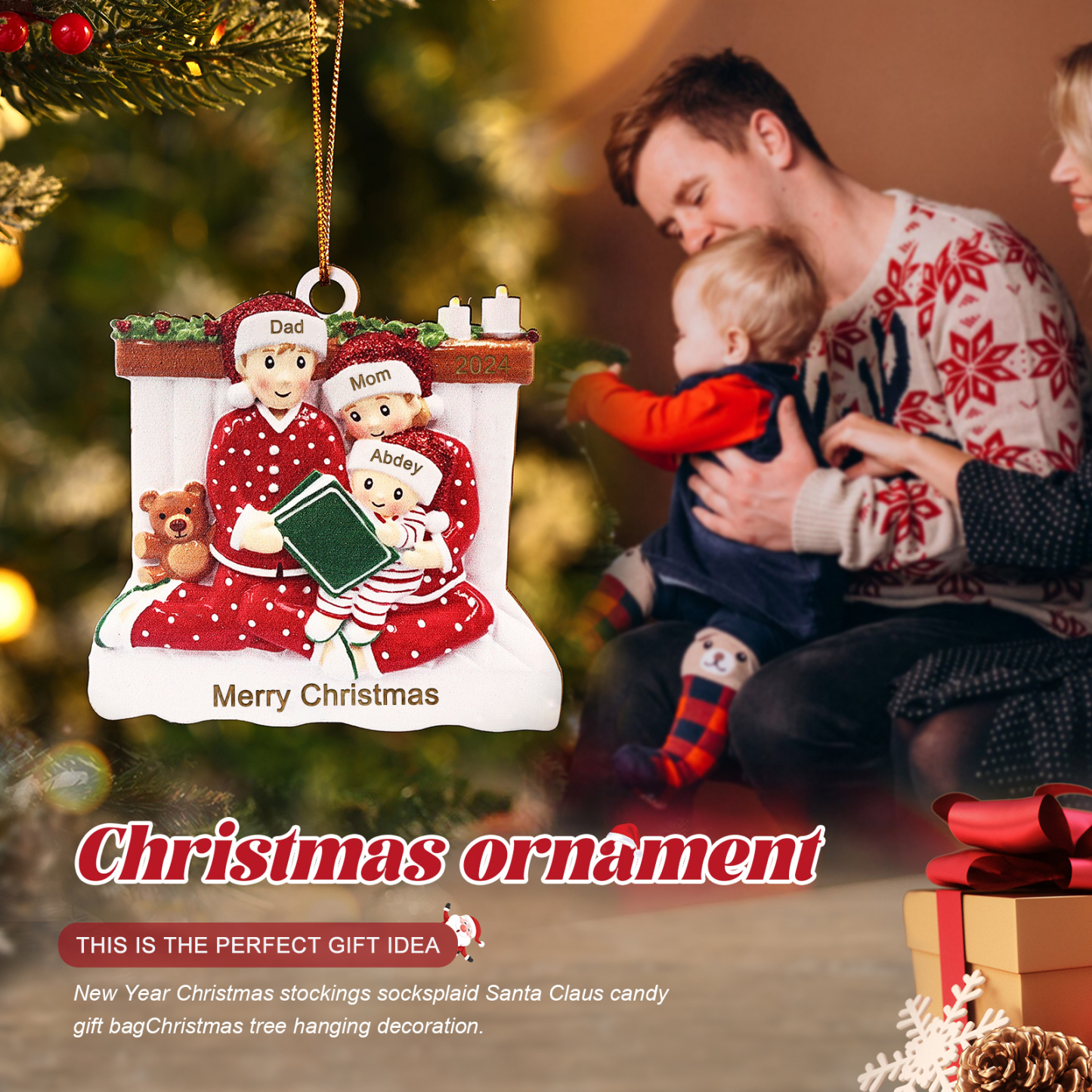 Personalized Christmas Pajama Ornament Custom 3 Names & Year Family Gift-Jessemade AU