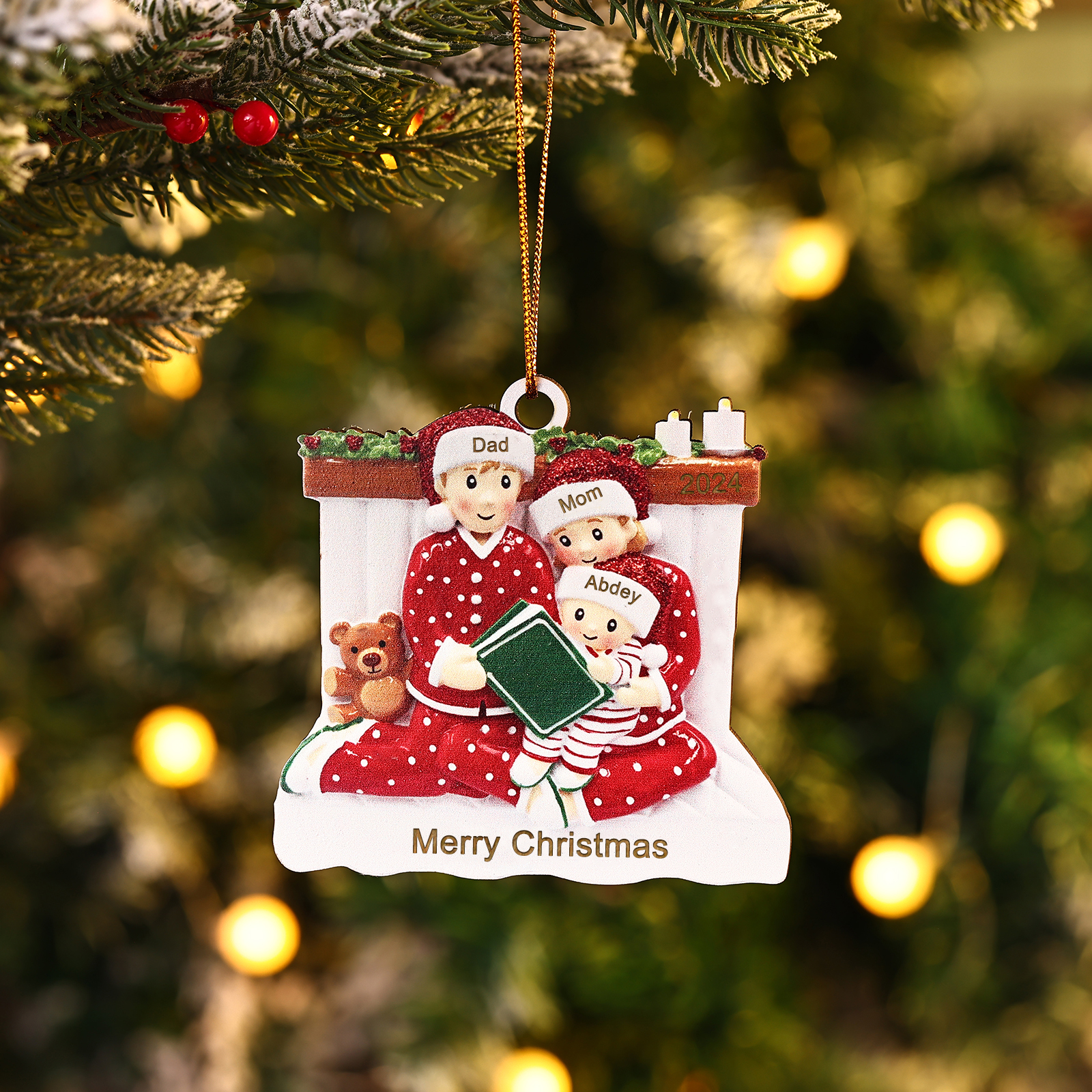 Personalized Christmas Pajama Ornament Custom 3-6 Names & Year Family Gift