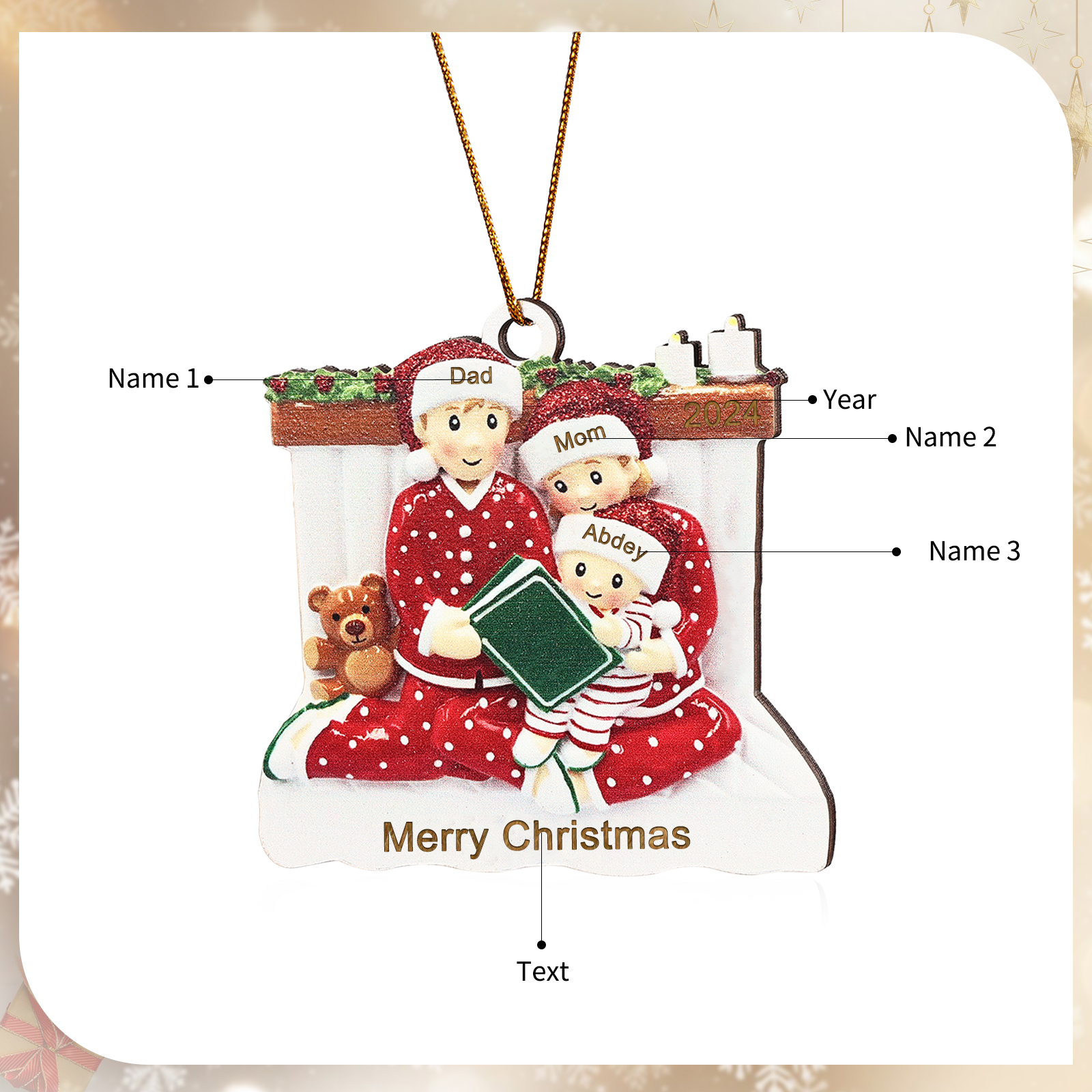 Personalized Christmas Pajama Ornament Custom 3-6 Names & Year Family Gift