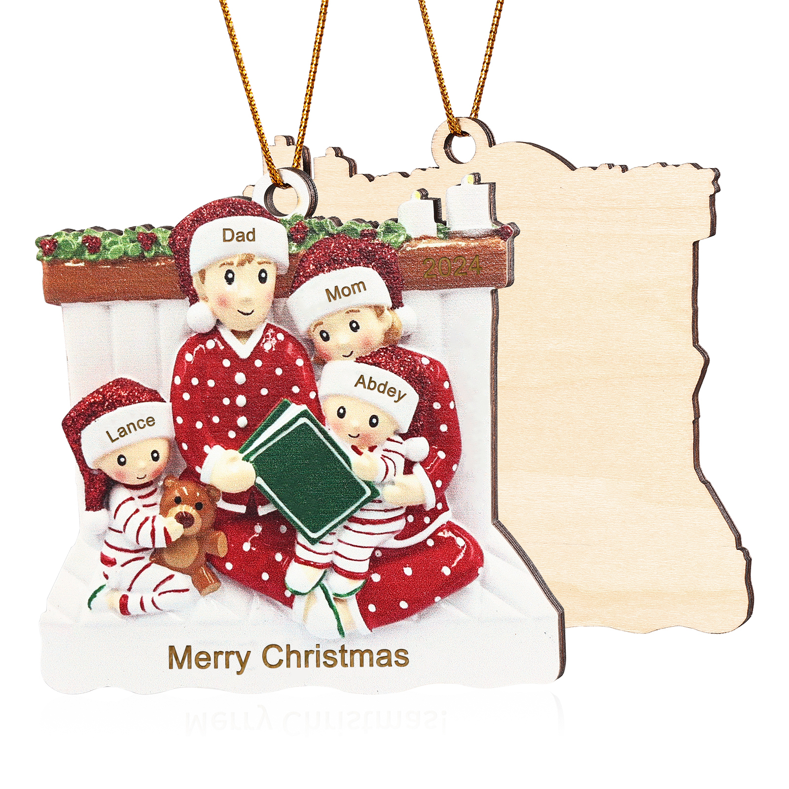 Personalized Christmas Pajama Ornament Custom 4 Names & Year Family Gift-Jessemade AU