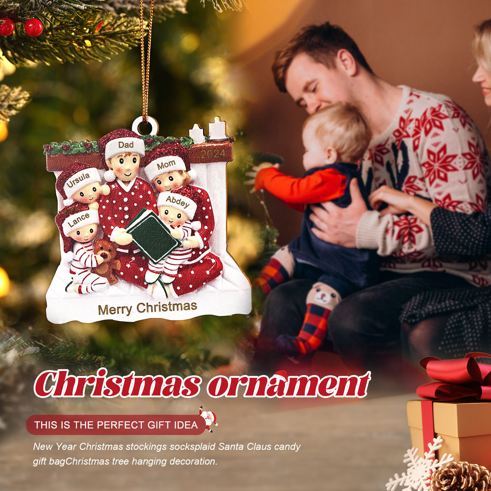 Personalized Christmas Pajama Ornament Custom 5 Names & Year Family Gift-Jessemade AU