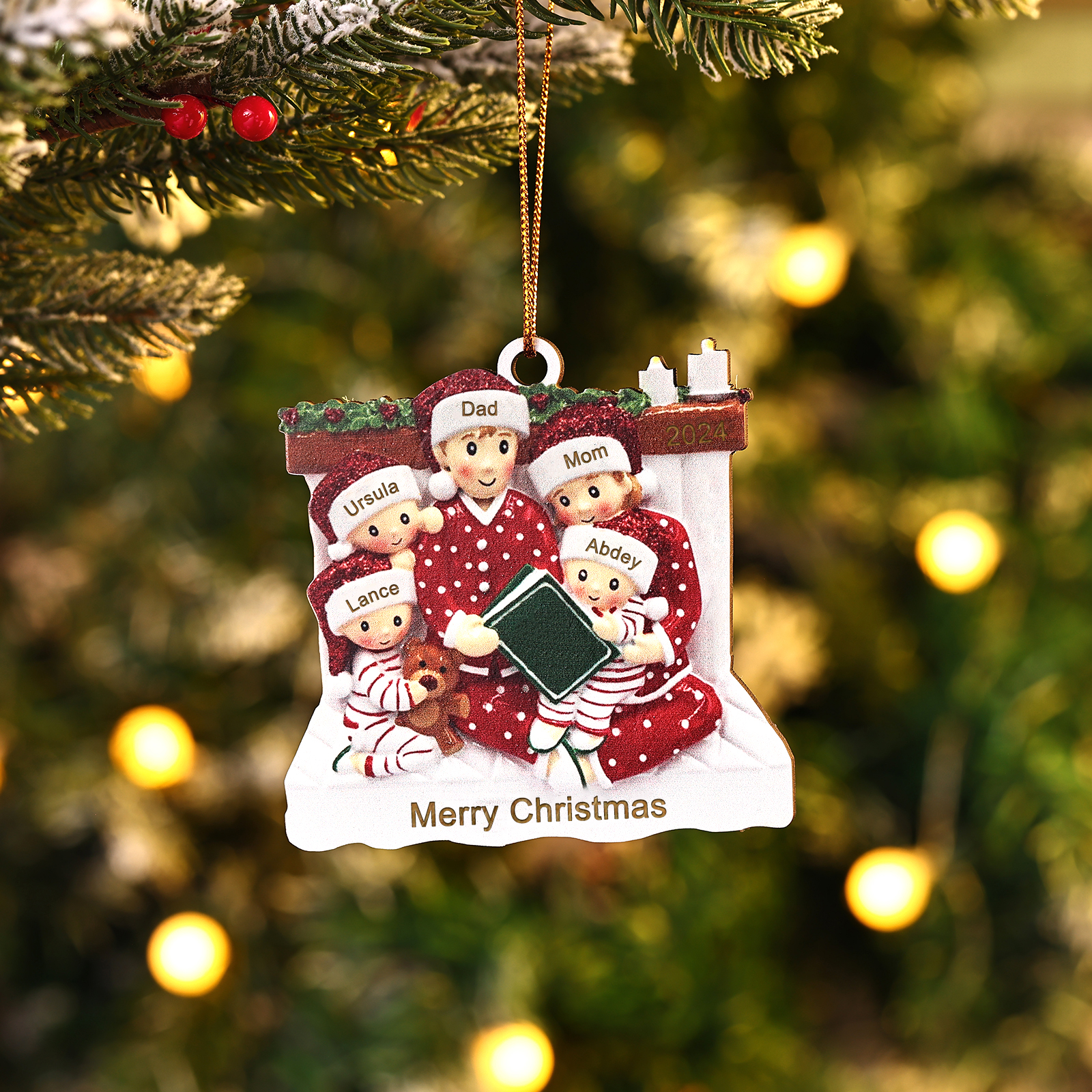 Personalized Christmas Pajama Ornament Custom 5 Names & Year Family Gift
