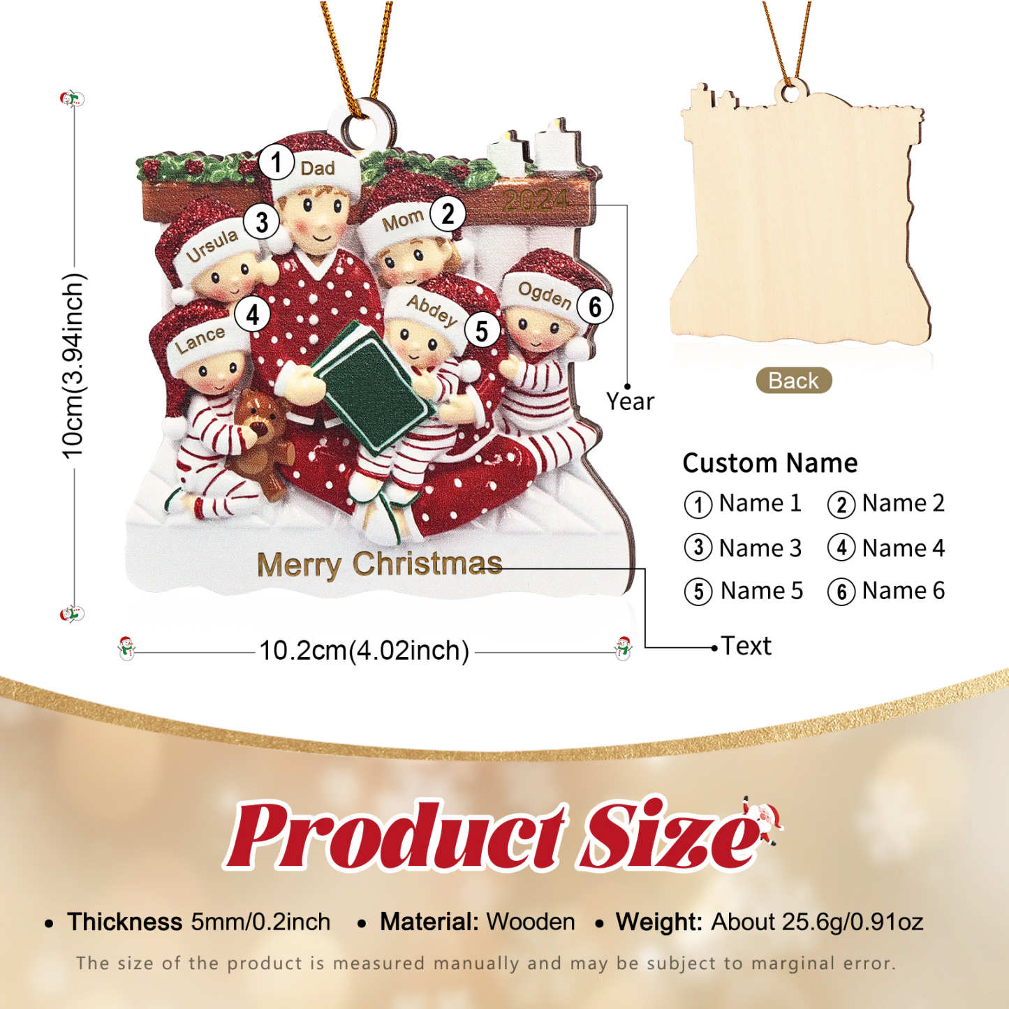 Personalized Christmas Pajama Ornament Custom 6 Names & Year Family Gift-Jessemade AU